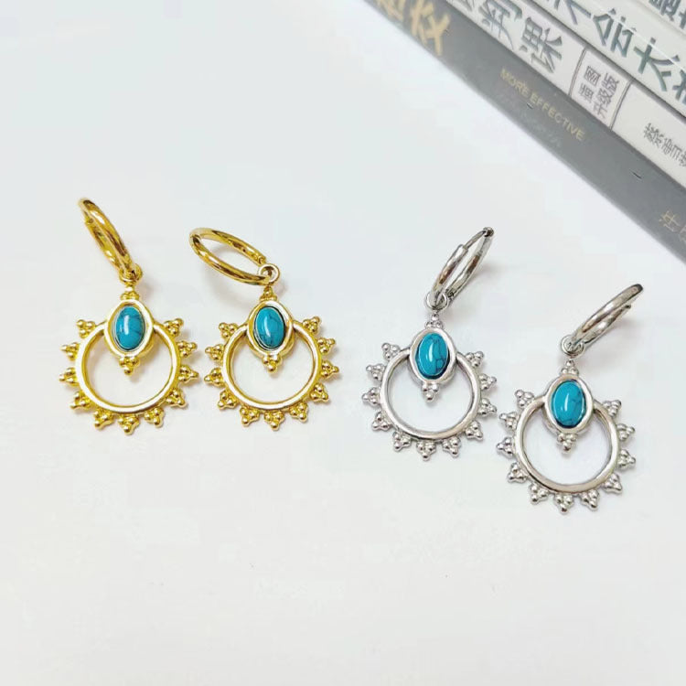Wholesale Stainless Steel 18K Gold Earrings Semi-precious Stone Series Earrings